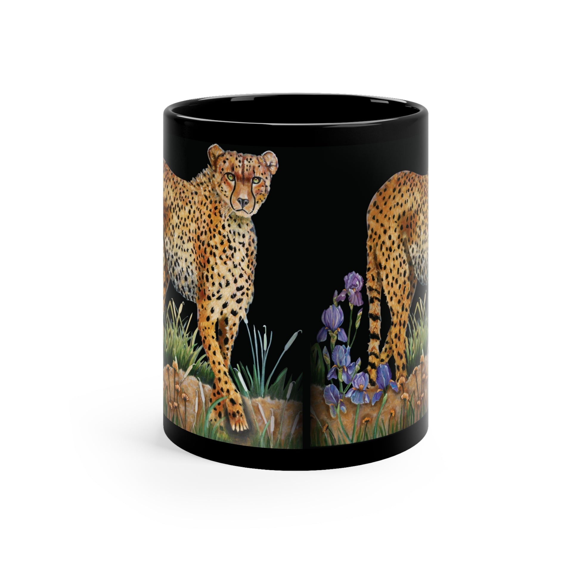 Cheetah Mug- Original Art work.   Set of two. Cheetah glass Mugs.  Hand painted.  Mary Sisson Art. - MarySissonArt