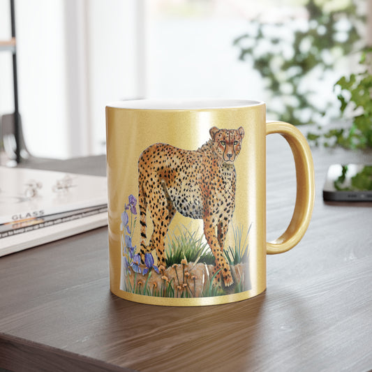 Gold Cheetah Metallic Mug.  Original Art - Mary Sisson Art. Gift for her - MarySissonArt