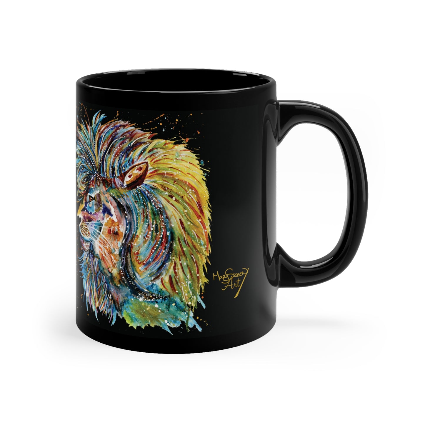 Colorful Lion Mugs- Original Art Work.  Set of Two. Original Art work.  Wildlife Mug.  Mary Sisson Art - MarySissonArt