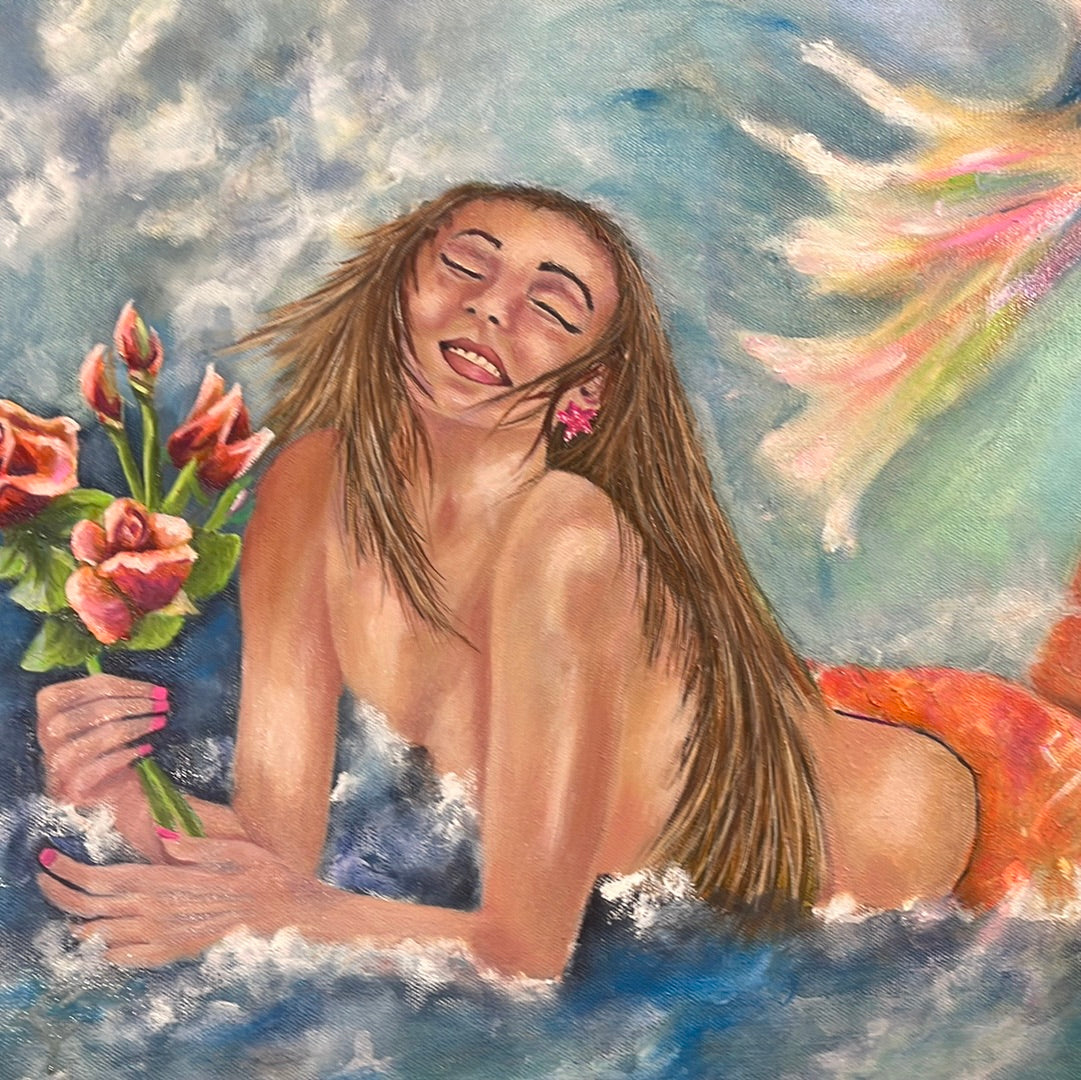 Mermaid Original Painting. 24" X 18"  Coastal decor. Beach Decor - MarySissonArt