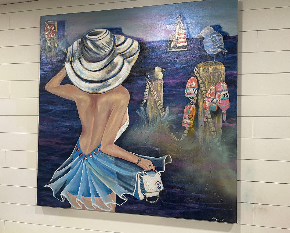 Nautical Painting.  Coastal Wall Art.  Beach Decor. Seas The Day- Large Original Oil Painting 48" X 48".  Coastal Decor. - MarySissonArt