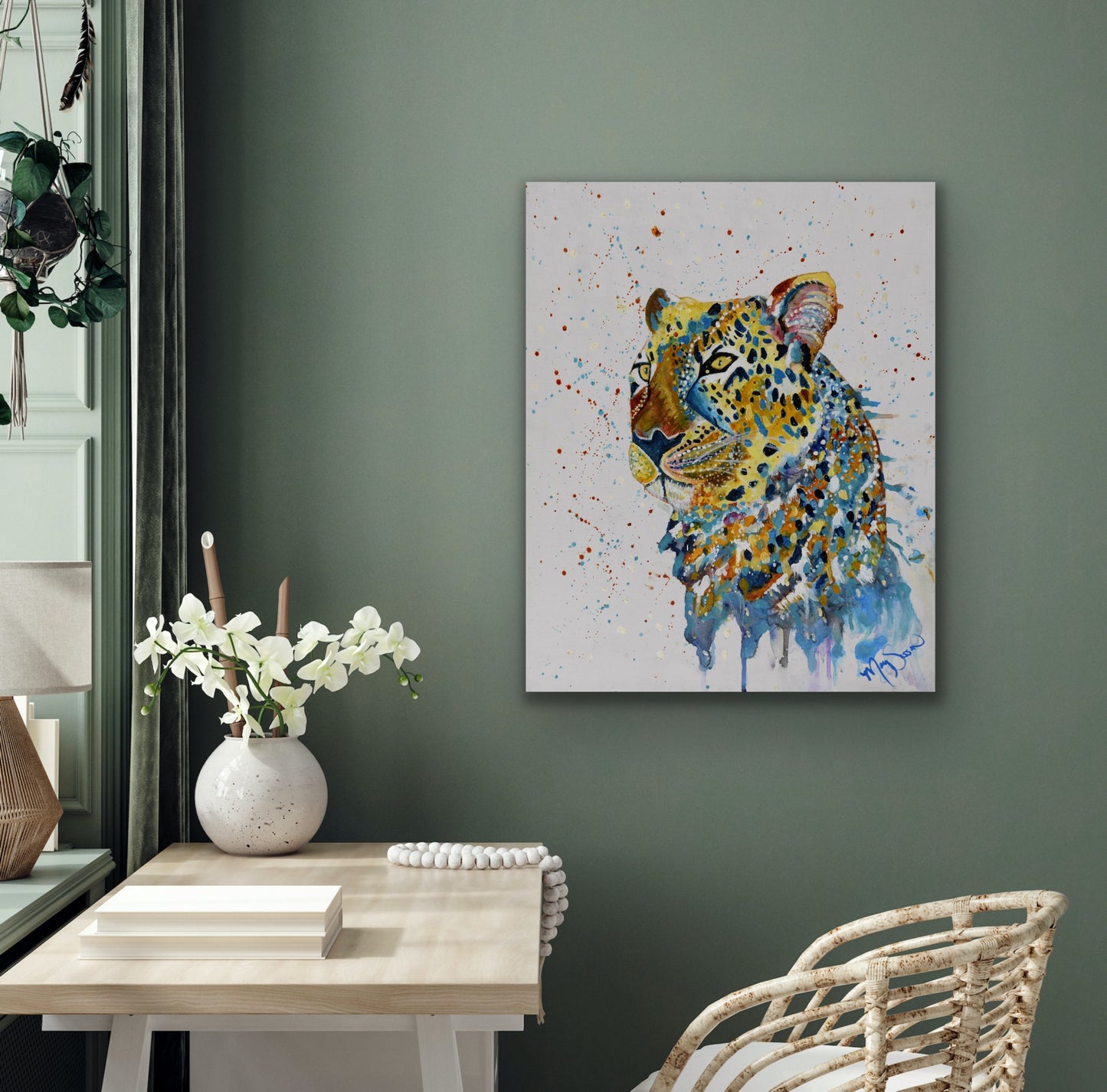Colorful Wildlife painting.  Cheetah painting Lion - MarySissonArt