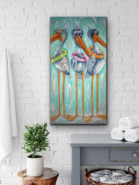 Funky Pelicans.  Colorful Pelicans.  Fun Pelican Painting - Print - MarySissonArt