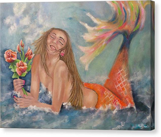 Mermaid Print - Canvas Print.  Coastal Decor.  Beach Decor. - MarySissonArt