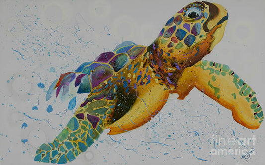 Sea Turtle Art Print Beach Decor Colorful coastal sea creature - MarySissonArt