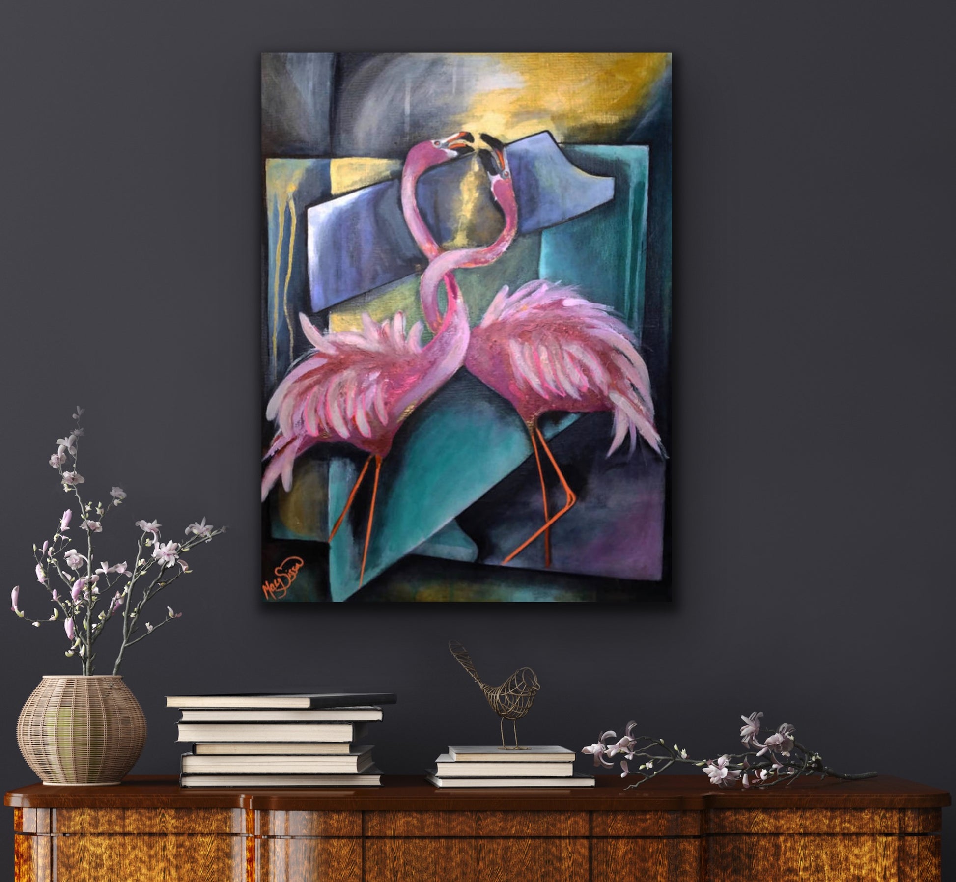 Love Birds - Pink Flamingo Painting Print.  Beach Decor.  Colorful Coastal Wall Art. Tropical Painting - MarySissonArt