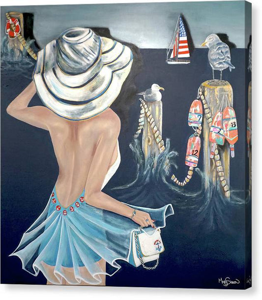 Seas the Day  - Nautical Wall Art.  Coastal Bathing Beauty painting print - MarySissonArt